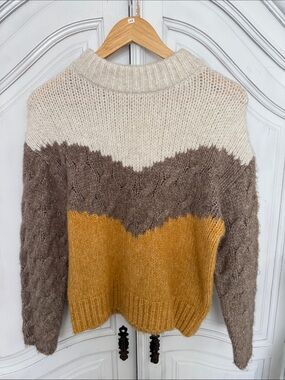 Color Block‎ Cable Knit Sweater | Size S Cozy Chunky Knit Autumn Lagenlook Boho